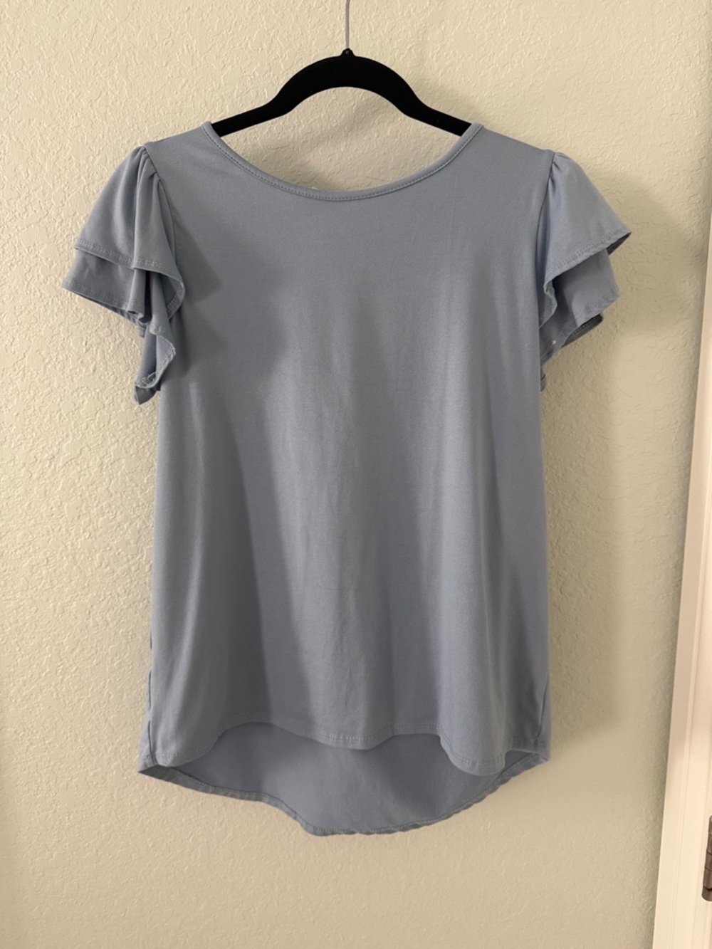 Women's Soft Blue Short Sleeve Ruffle Top